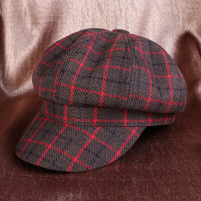 

Dongyun New Type Baitao Autumn Lady British Restoration Lattice Octagonal Cap Outdoor Recreational Artist Cap Duck Tongue Cap