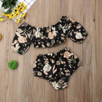 

Newborn Toddler Baby Girls Off Shoulder Tops Shorts 2Pcs Outfit Set Clothes 0-3T