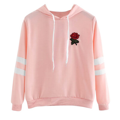 

Nomeni Women Applique Striped Drawst Crop Hoodie Sweatshirt Jumper Crop Pullover Top