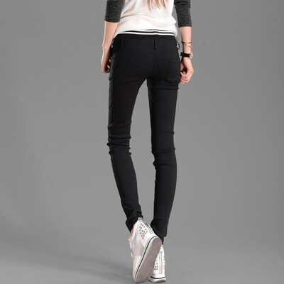 

New Fashion Women Casual Pants Elastic Waist Drawstring Slim Pencil Pants Trousers BlackWhite