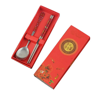 

2PcsSet Stainless Steel Outdoor Portable Spoon Chopsticks Dinnerware with Box