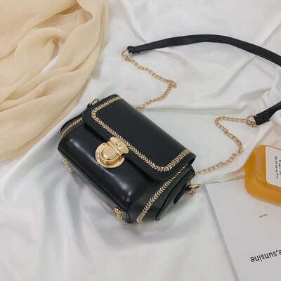 

2019 new casual versatile temperament embroidery thread slanting small square bag female fashion simple sewing thread chain shoulder bag