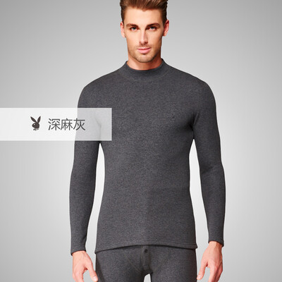 

Playboy PLAYBOY autumn&winter thermal underwear mens autumn clothing long pants mens suit plus velvet thickening collar Dongli velvet underwear deep gray XXXL