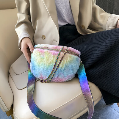 

Fashion color chest bag fur bag new personality slung shoulder bag trend Korean version of the wallet handbags