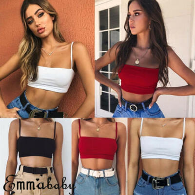 

US Summer Women Bandeau Tube Tops Crop Top Sleeveless Casual Tank T-shirt Blouse