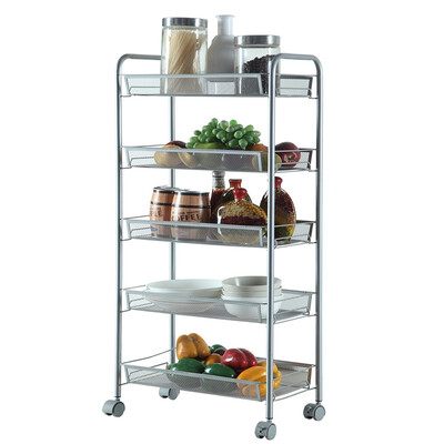 

5 Tier Rack Shelf Shelving W Rolling Kitchen Pantry Storage Utility Cart