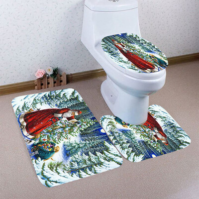 

Tailored 3PCS Christmas Bathroom Non-Slip Pedestal Rug Lid Toilet Cover Bath Mat Set