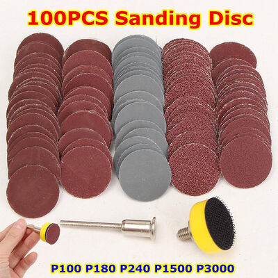 

100Pcs Mixed Sand Disks Paper Abrasives 1" Hook & Loop Backer Plate Shank Set