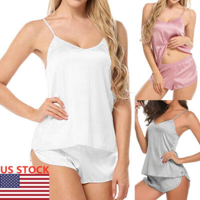 

US Women Sexy Silk Camisole Sling Sleepwear Lingerie Nightdress Underwear Set
