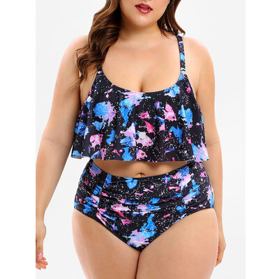 

Roseonmyhand Women Plus Size Vintage Print Tankini Bikini Swimwear Swim Push-Up Bathing Suit