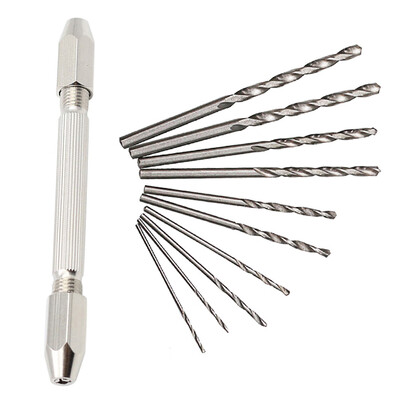 

Siaonvr Double Head Micro Aluminum Hand Drill Keyless Chuck 10pc Twist Drill Bit Rotary