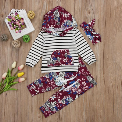 

Newborn Kids Baby Boy Girl Hooded Outfit Clothes Romper TopsPants Headband Set