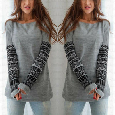 

Women Ladies Printing Crochet Pullover Long Sleeve Loose Tops T-Shirt Blouse