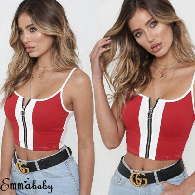 

Emmababy Women Summer Vest Sexy Chest Zipper Sling Crop Top Tank Top