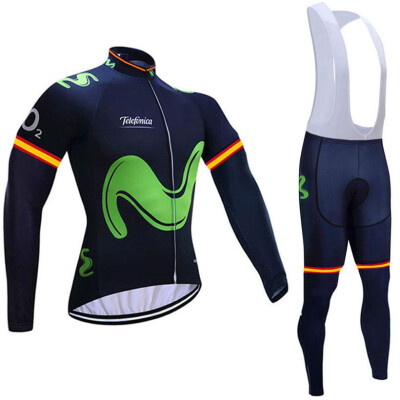 

2018 pro team Movistar winter thermal fleece cycling jersey bicycle clothing set ropa ciclismo invierno bike jersey bib pants kit