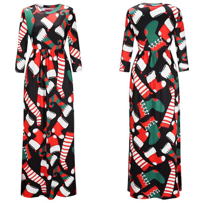 

BOFUTE New Europe America Womens Clothing O-Neck Printing Skirt Christmas Clothing Long Sleeve Dress 1203