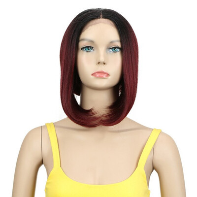 

Noble Synthetic Lace Front Wig With Bangs Middle Part Burgundy Lace Front Wig Ombre 4 Color BOB Style Wigs For Black Women