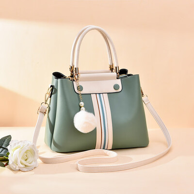 

10 pieces from the batch fresh Korean version of the lady bag striped ribbon versatile handbag hair ball pendant shoulder bag