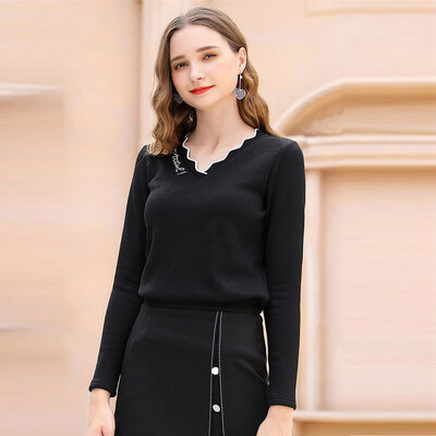 

Tailored Womens Long Sleeve Knitted Blouse Slim Bottoming Casual Tops Shirt