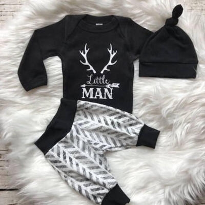 

New 3Pcs Newborn Kid Baby Boy Clothes Long Sleeve Deer Romper Bodysuit Pants Hat Outfits Set
