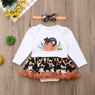 

2PCS Newborn Kid Girl Halloween Clothes Long Sleeve Romper Tutu Dress Outfits