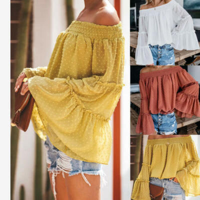 

Women Fashion Off Shoulder Long Sleeve Kaftan Ladies Baggy Blouse Tee Shirt Tops