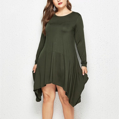 

Roseonmyhand Fashion Women Plus Size Solid Long Sleeve Pockets Dress