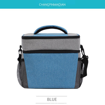 

Lunch Bag Outdoor Double Layer Waterproof Aluminum Foil Cooler Zipper Picnic Box Container Handbags With Shoulder Strap