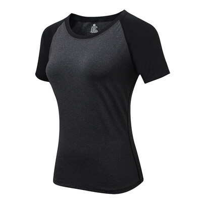 

Womens yoga tight short sleeve fitness running exercise training speed dry stretch matching color round neck T-shirt