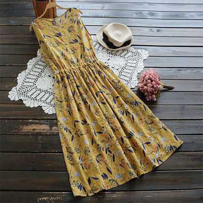

Womens Boho Sleeveless Floral Printed Long Vest Dress