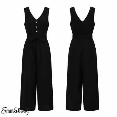

Women spaghetti strap wide legs Bodycon Jumpsuit V-neck Romper Trousers Clubwear