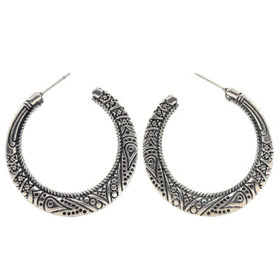 

Vintage Big Circle Tibetan Carving Hoop Earrings Women Statement Jewelry Gift