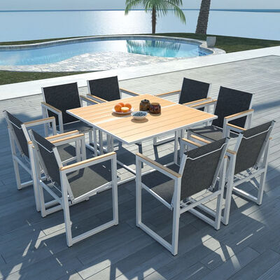 

9 Piece Outdoor Dining Set with WPC Tabletop Aluminium