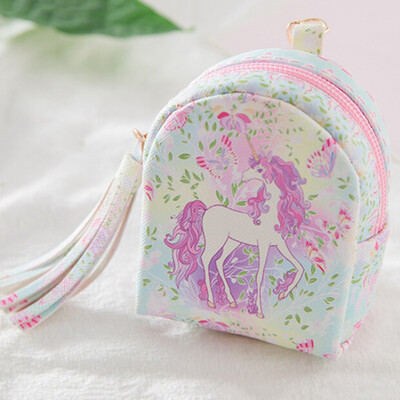 

New Fashion Women Girls Unicorn Coin Purse Card Bag Headset Case Cable Storage Bag Cartoon Pattern Pu Zero Wallet Mini Coin Bag