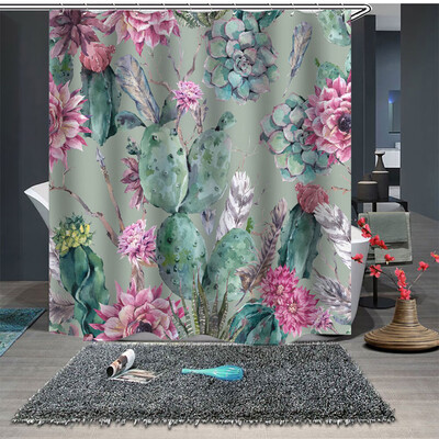 

Gobestart Popular Waterproof Shower Curtain With 12 Hooks Printed Bathroom 180x180cm