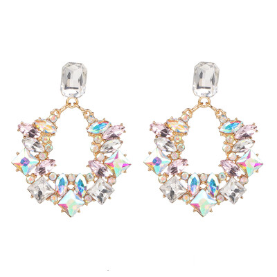 

2019 New Colorful Flower Big Brand Design Luxury Starburst Pendant Crystal Drop Earrings Gem Statement Jewelry