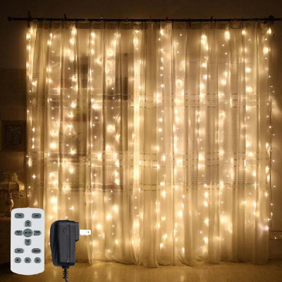 

Window Curtain Lights 300 LED String Lights 8 Lighting Mode Remote Control for Wedding Birthday Party Warm White 300300cm AC110-