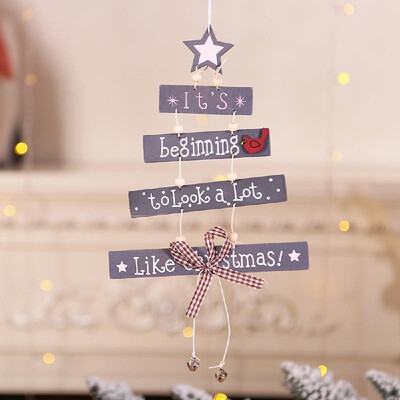 

New Christmas Ornaments Wood Pendant Xmas Tree-shaped Five-pointed Star Pattern Christmas Decorations for Window Scene Layout Prop