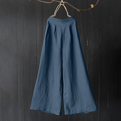 

Ladieshigh-waist Cotton Flax Slack-size Casual Wide-legged Pants