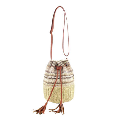

Boho PP Straw Shoulder Handbags Women Drawstring Bucket Crossbody Bags