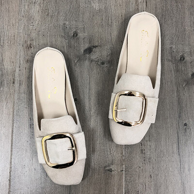 

Flat-bottomed bale slippers Spring&Autumn Lazy womens shoes wear square-headed metal buckle sandals without heels