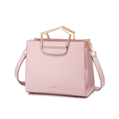 

Marsoul fashion metal handbag shoulder bag casual leather Messenger bag wild large capacity female bag pink