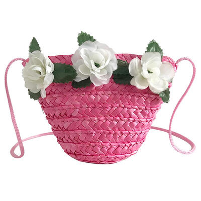 

Straw Woven Flower Decor Sweet Shoulder Handbags Women Small Crossbody Bags