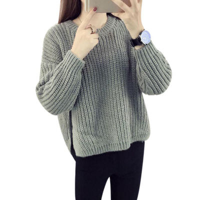

Women Long-Sleeved Wild Knitwear Tops Autumn Winter Round Neck Casual Female Sweater Solid Color Slim Women Sweater