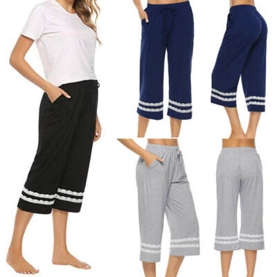 

Womens Sleepwear Pajama Cotton Elestic Waist Pants Sleep Cropped Lounge Bottoms