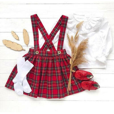 

UK Newborn Kids Baby Girls Christmas Ruffle Tops Plaids Skater Skirt Outfits Set
