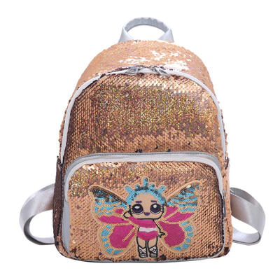 

Cute Cartoon Print Backpacks Women School Bags Sequins Leather Knapsack