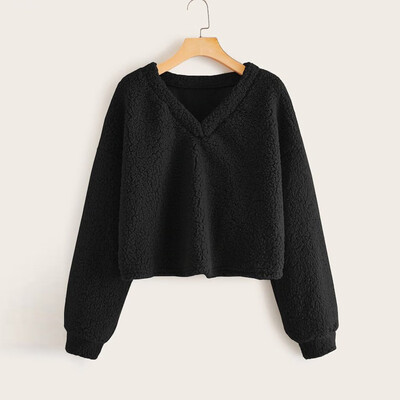 

Tailored Fashion Women Casual Loose Long Sleeve Solid Color V-Neck Sweatshirt Tops