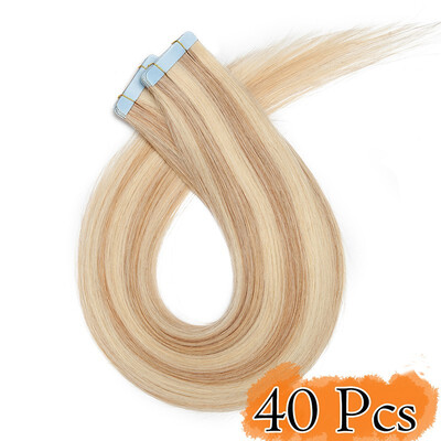 

Tape in Human Hair Extensions Highlight Balayage Long Straight Seamless Skin Weft Glue in Hairpieces Invisible Double Sided Tape