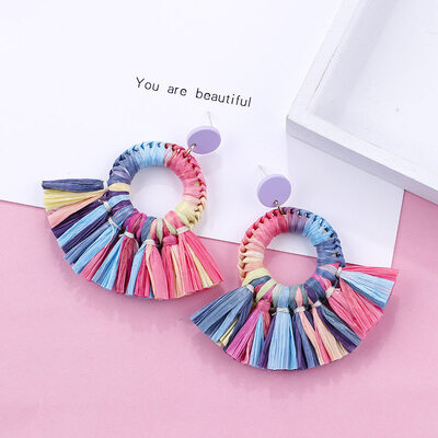 

Flashbuy Handmade Rattan Geometric Dangle Earrings For Women Rafite Earrings Exaggeration Simple Trend Fashion Jewelry Earrings